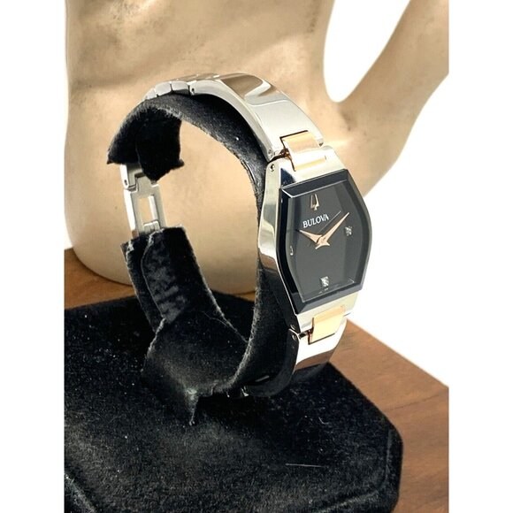 Bulova Womens Watch 98P216 Gemini Diamond Black Dial 2-Tone Quartz Petite 22.5mm - Picture 14 of 14